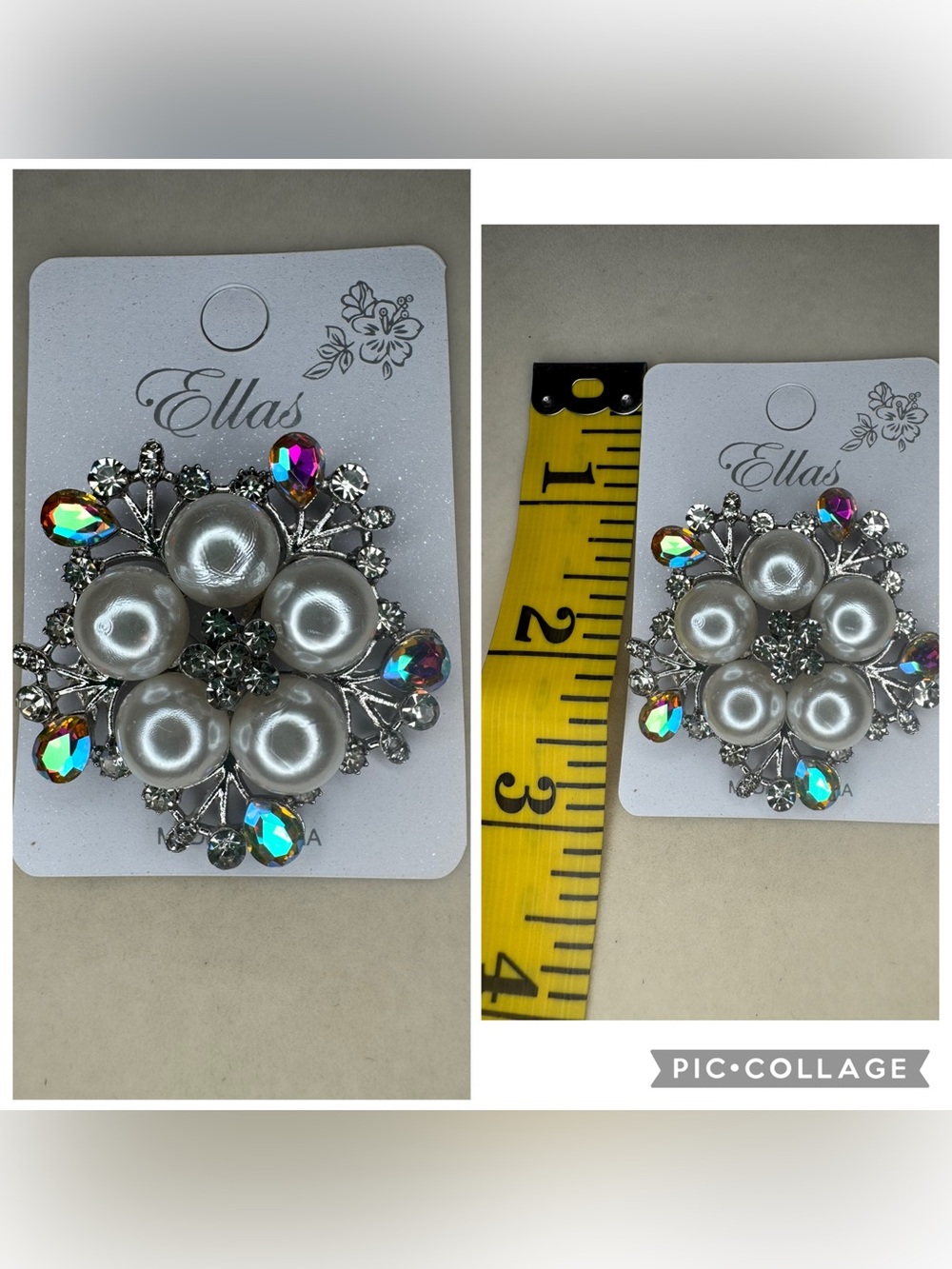NWT Ellas Pearl & Crystal snowflake Brooch - Iridescent Accents